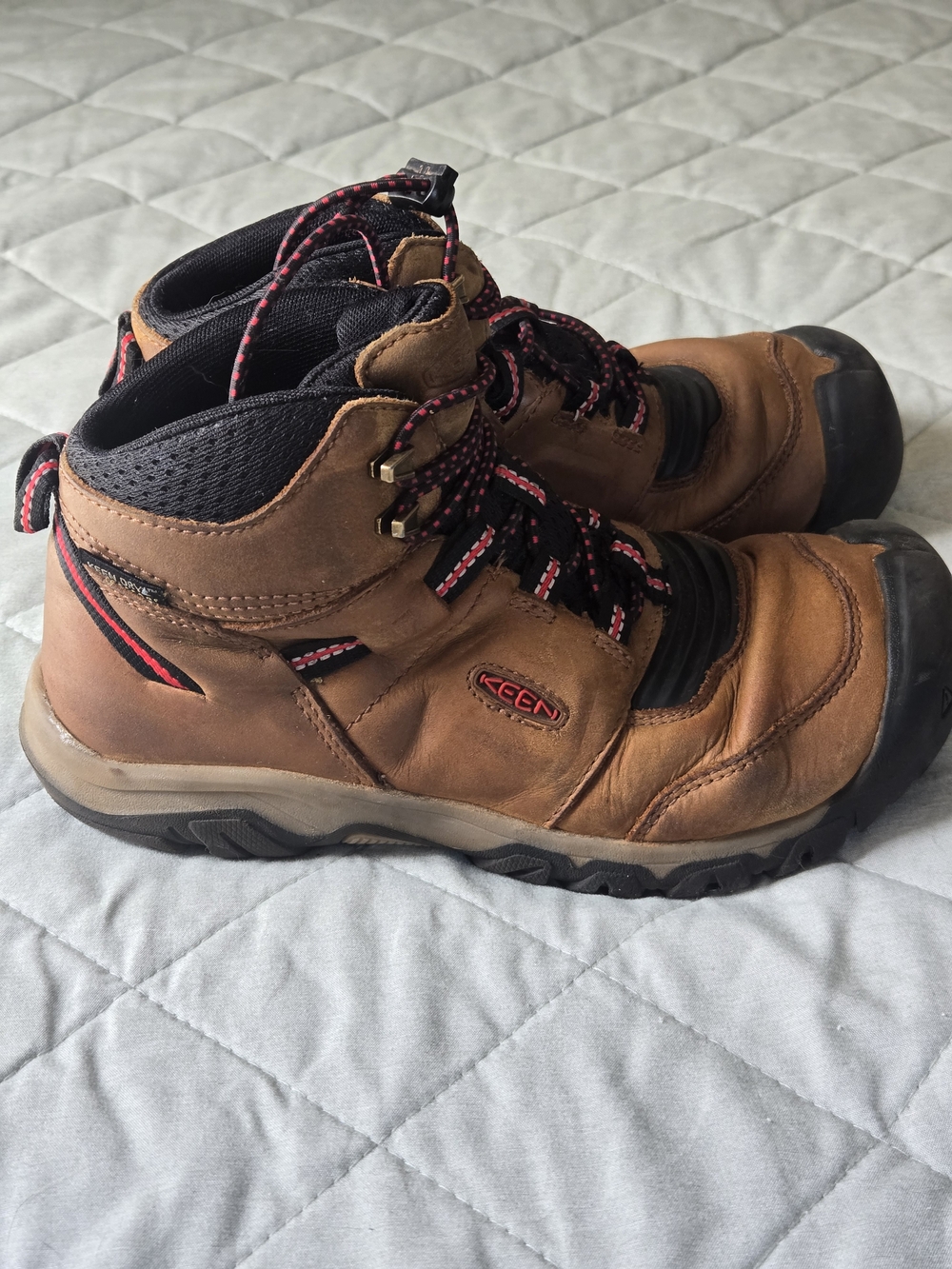 KEEN Brown Leather Hiker Boots with Black & Red Accents